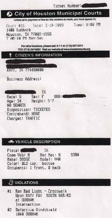 Defective Windshield Ticket